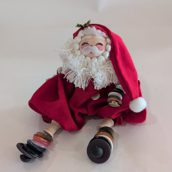 Vintage Holiday “Button” Santa Claus Doll Handmade - Picture 1 of 5